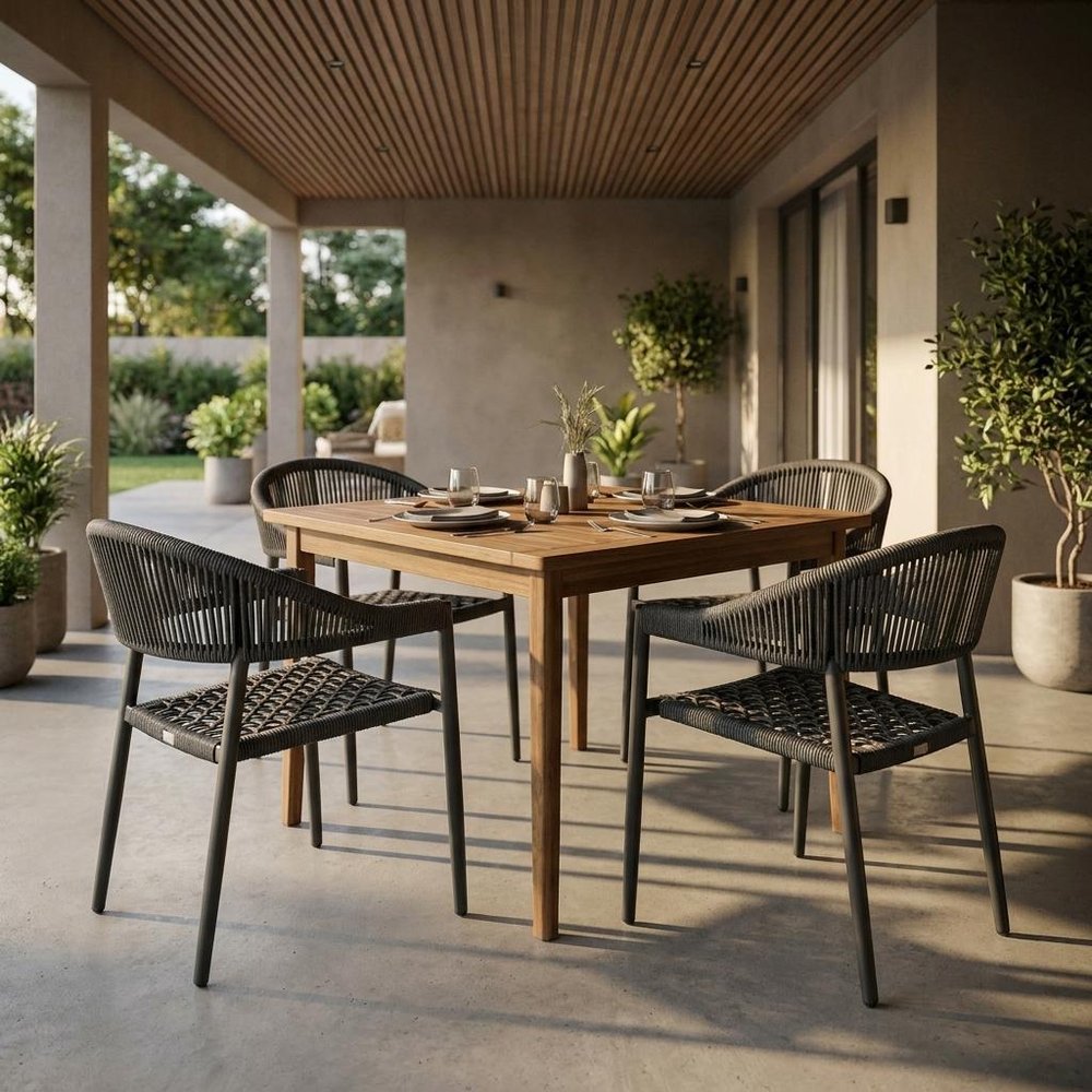 Set of Four 22" Gray Aluminum Outdoor Arm Chair — view 10