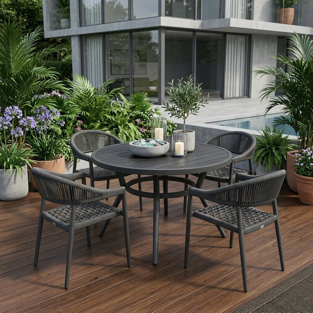 Set of Four 22" Gray Aluminum Outdoor Arm Chair — view 8
