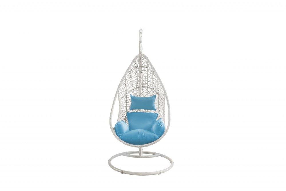 40" Blue and Steel stand finished Metal Outdoor Swing Chair with Blue Cushion HomeRoots