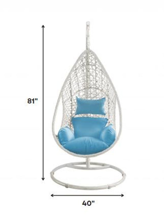 40" Blue and Steel stand finished Metal Outdoor Swing Chair with Blue Cushion HomeRoots