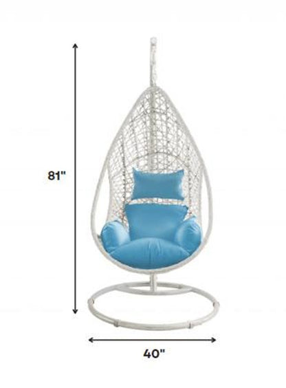 40" Blue and Steel stand finished Metal Outdoor Swing Chair with Blue Cushion HomeRoots