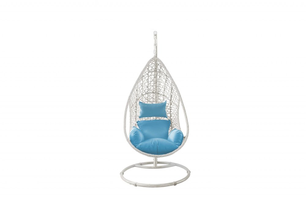 40" Blue and Steel stand finished Metal Outdoor Swing Chair with Blue Cushion HomeRoots