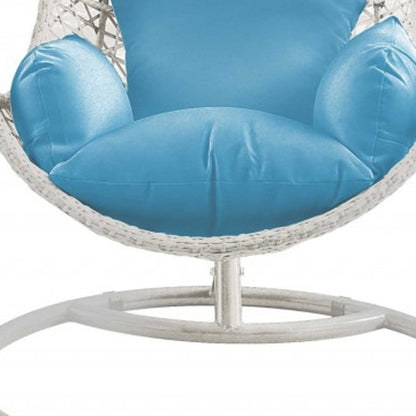 40" Blue and Steel stand finished Metal Outdoor Swing Chair with Blue Cushion HomeRoots