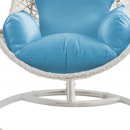 40" Blue and Steel stand finished Metal Outdoor Swing Chair with Blue Cushion HomeRoots
