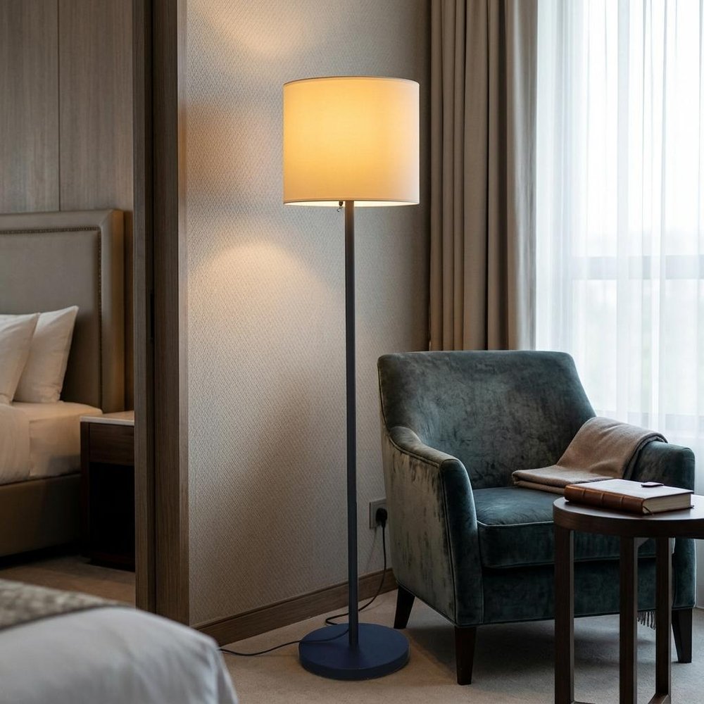 60" Black And White Floor Lamp With White Fabric Drum Shade HomeRoots