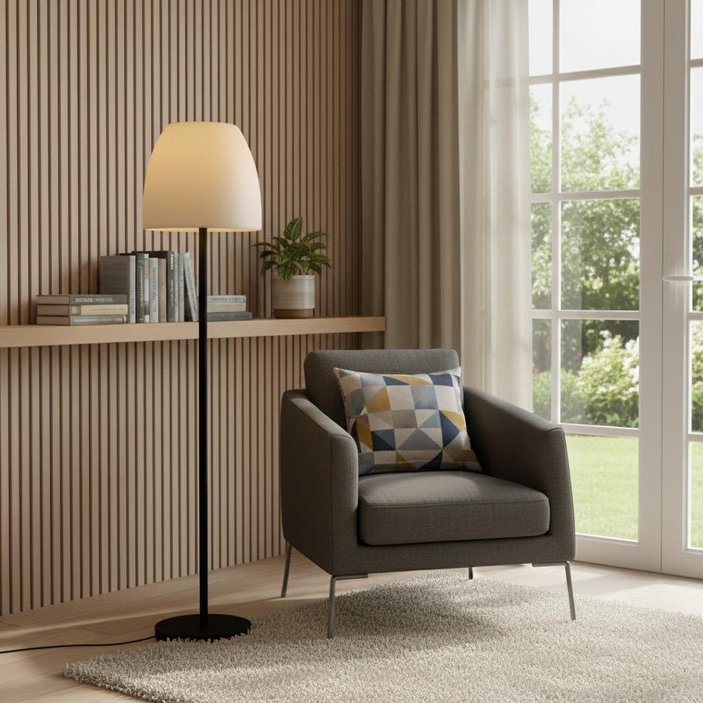 60" Black And White Metal Floor Lamp With White Bowl Shade — view 6
