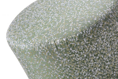 19" Green Linen And Silver Round Footstool Ottoman - FurniFindUSA