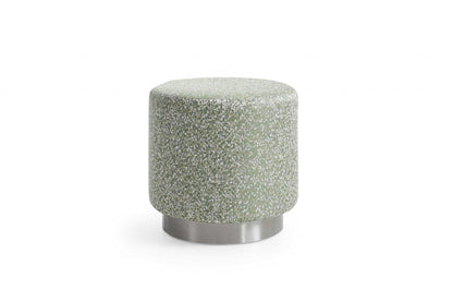 19" Green Linen And Silver Round Footstool Ottoman - FurniFindUSA