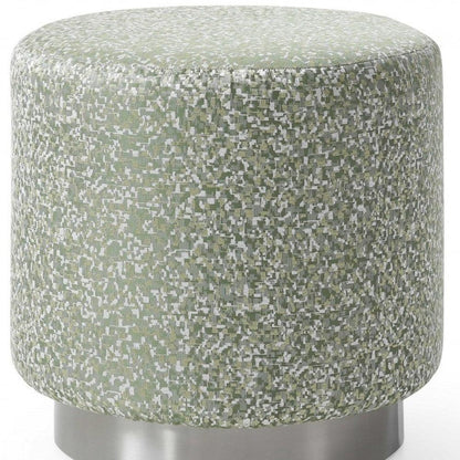 19" Green Linen And Silver Round Footstool Ottoman - FurniFindUSA