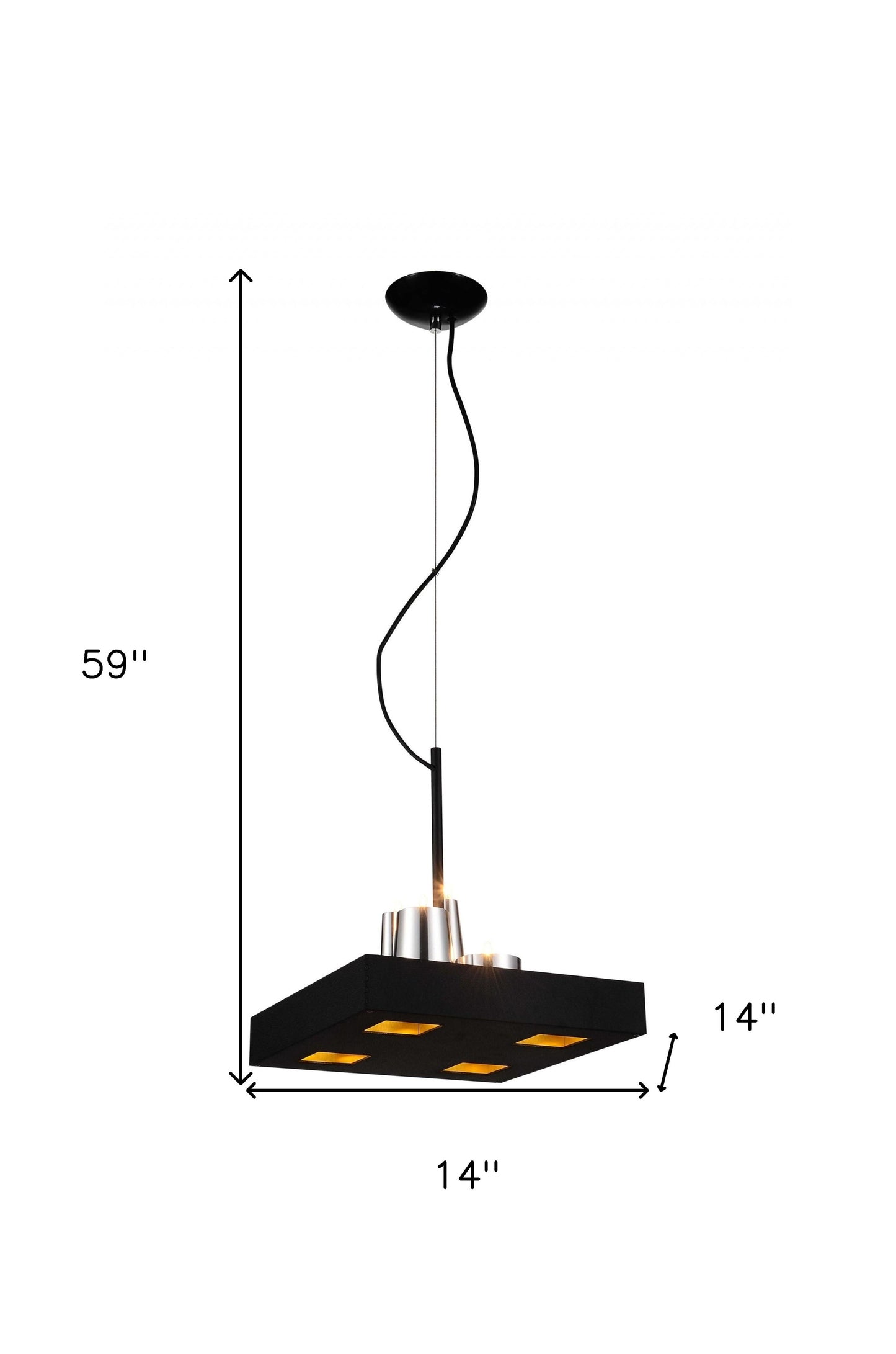 14 X 14 X 59 Black Stainless Steel Pendant Lamp