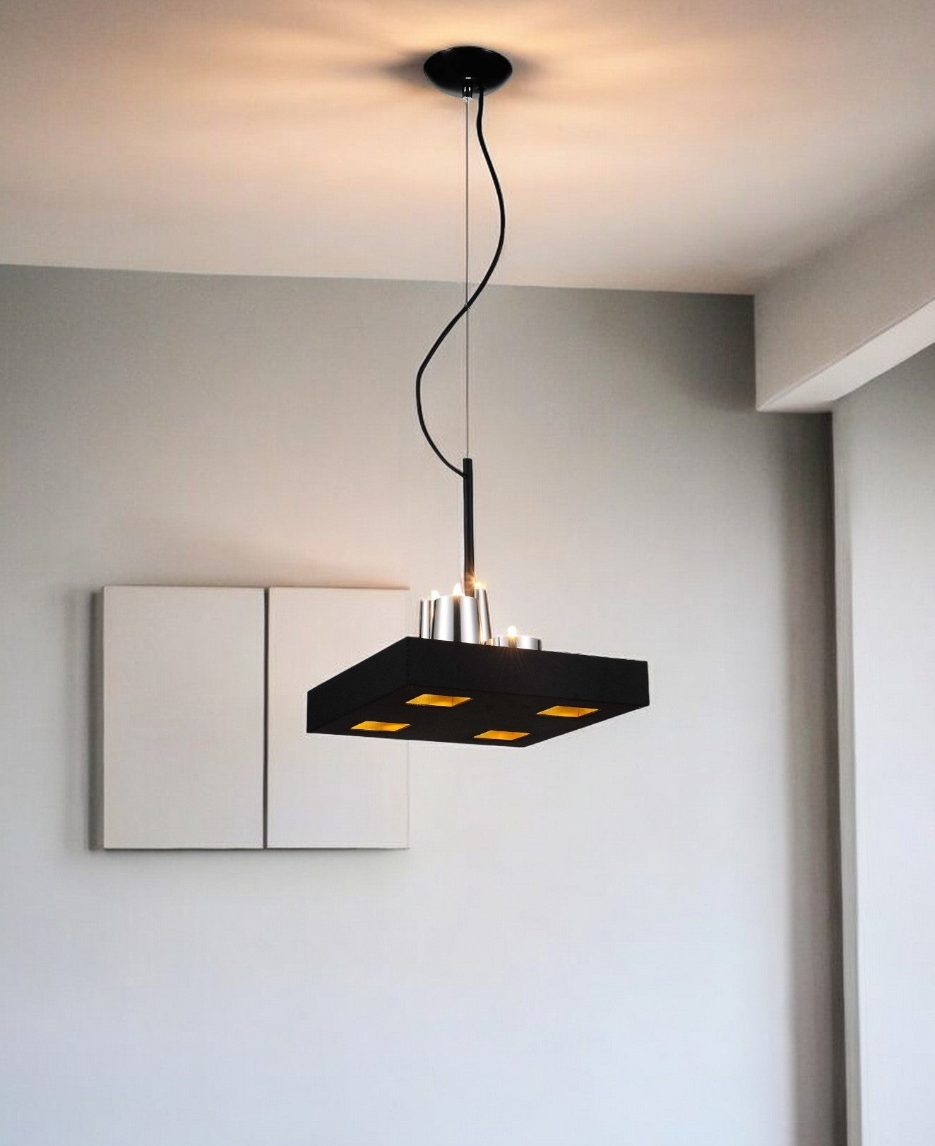 14 X 14 X 59 Black Stainless Steel Pendant Lamp