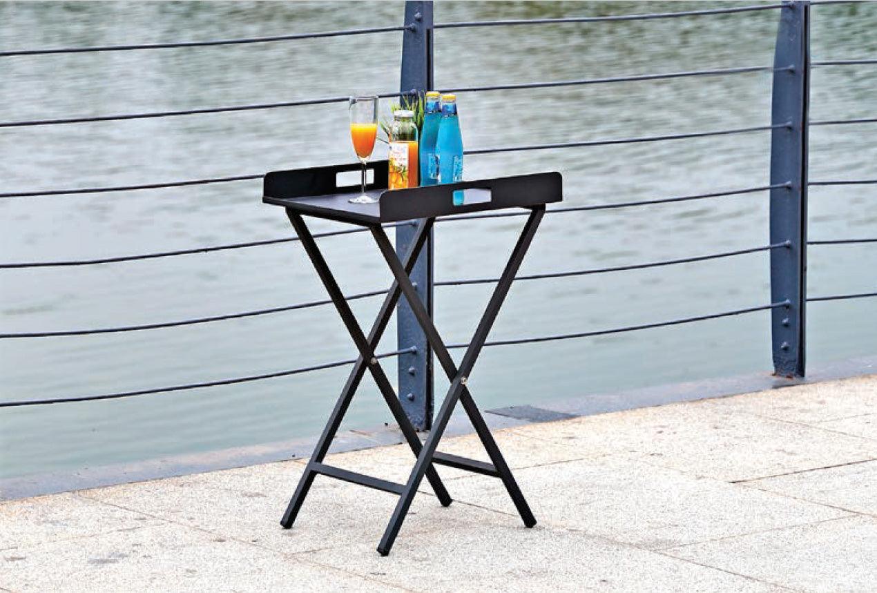 Gray Aluminum Indoor Outdoor Tray Table - FurniFindUSA