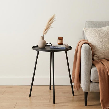 25" Gray Stainless Steel Round End Table HomeRoots