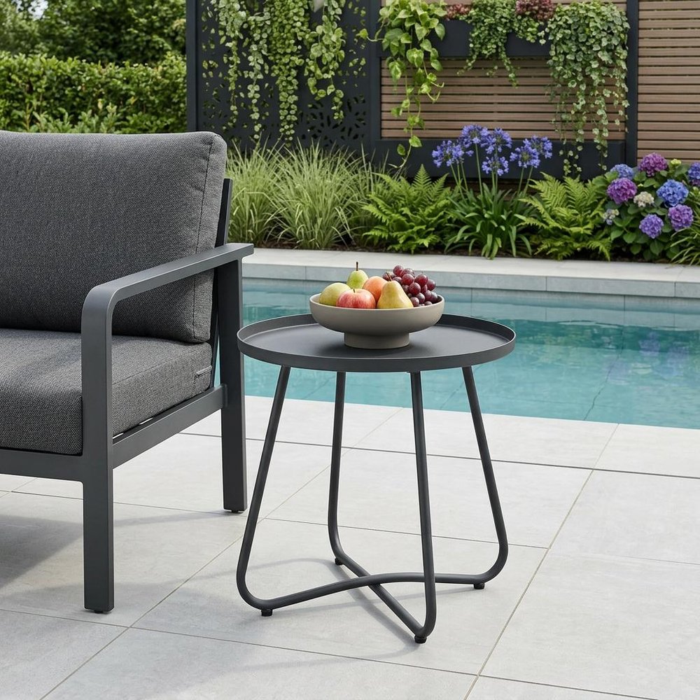 18" Gray Rounded Aluminum Outdoor Side Table HomeRoots