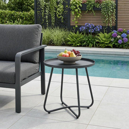18" Gray Rounded Aluminum Outdoor Side Table HomeRoots