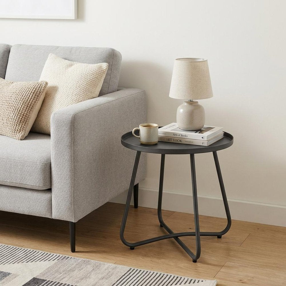 18" Gray Rounded Aluminum Outdoor Side Table HomeRoots