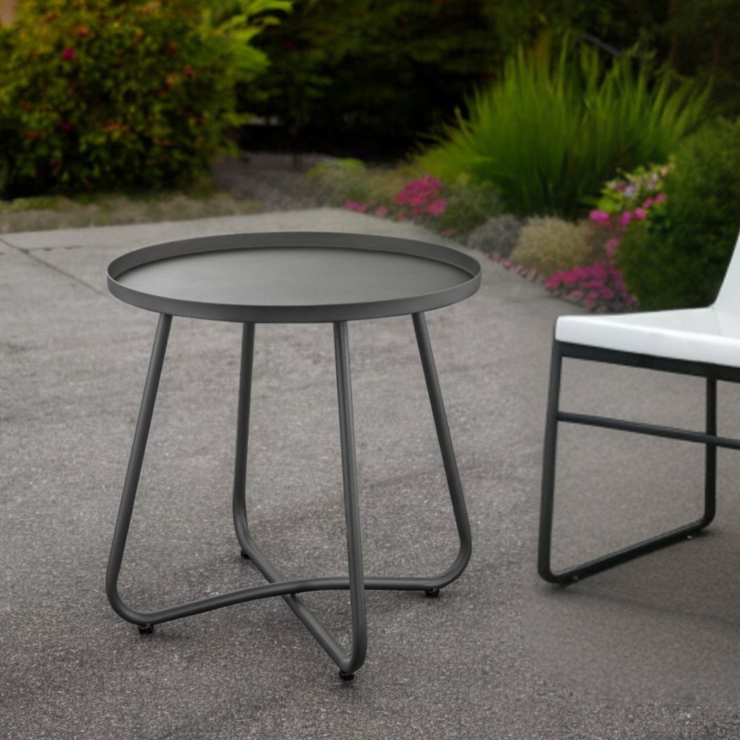 18" Gray Rounded Aluminum Outdoor Side Table