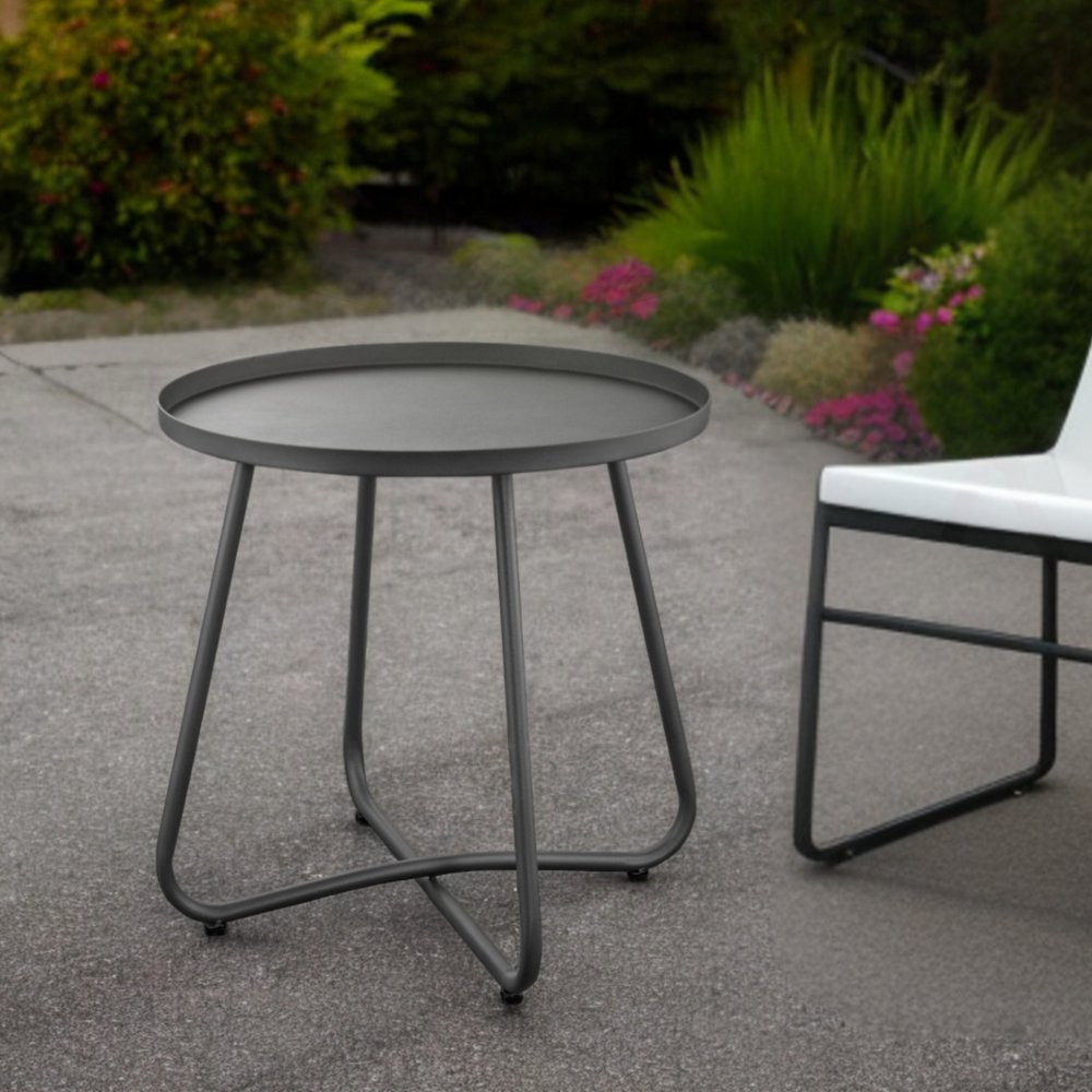 18" Gray Rounded Aluminum Outdoor Side Table HomeRoots