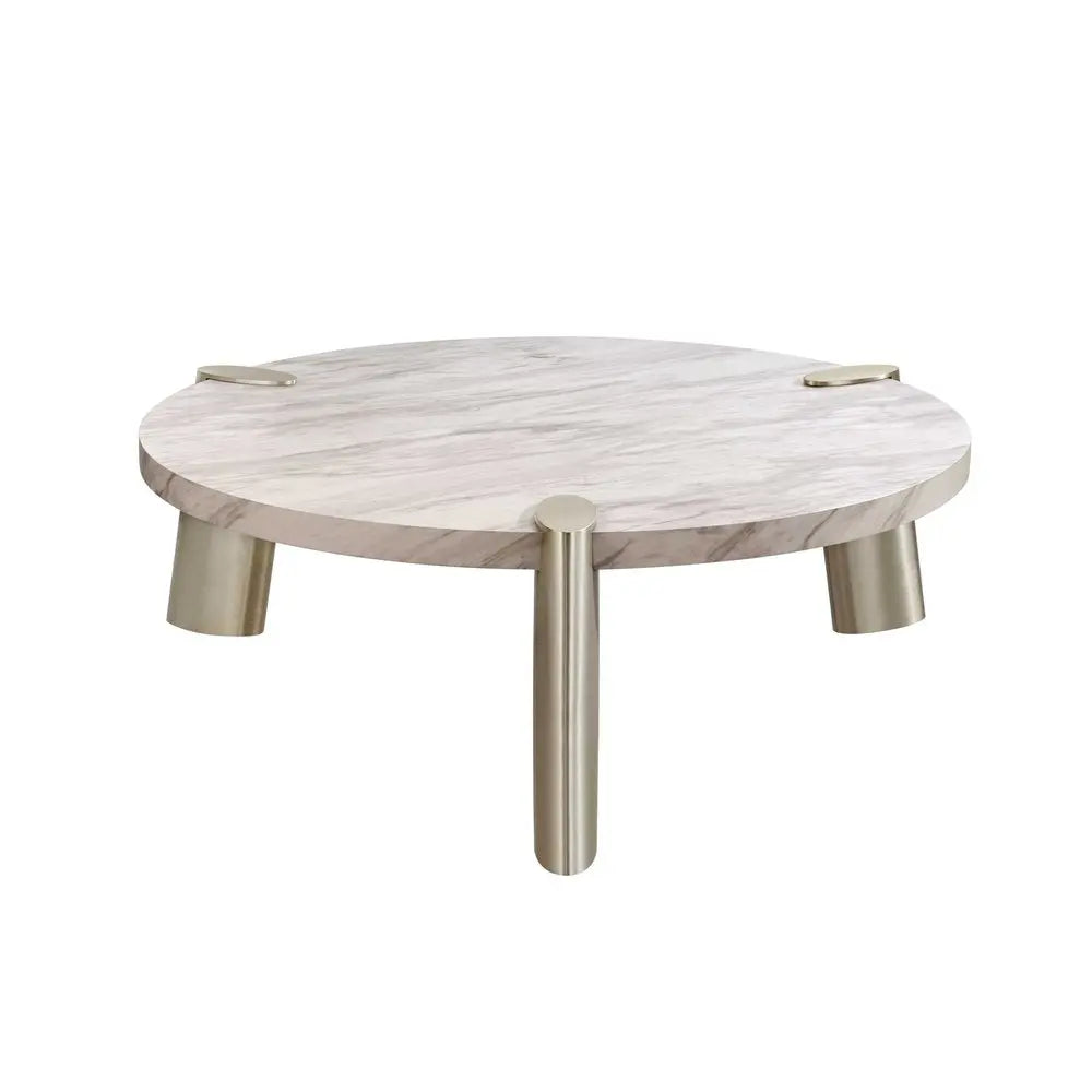 48" White and Silver Marble and Stainless Steel Round Coffee Table HomeRoots