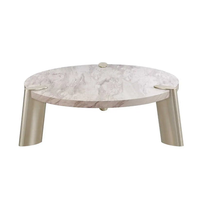 48" White and Silver Marble and Stainless Steel Round Coffee Table HomeRoots