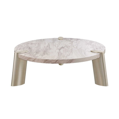 48" White and Silver Marble and Stainless Steel Round Coffee Table HomeRoots