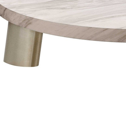 48" White and Silver Marble and Stainless Steel Round Coffee Table HomeRoots