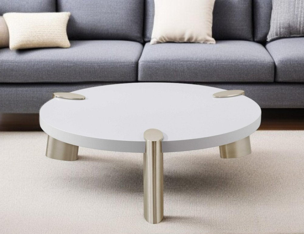 40" White And Gold Stainless Steel Round Coffee Table HomeRoots