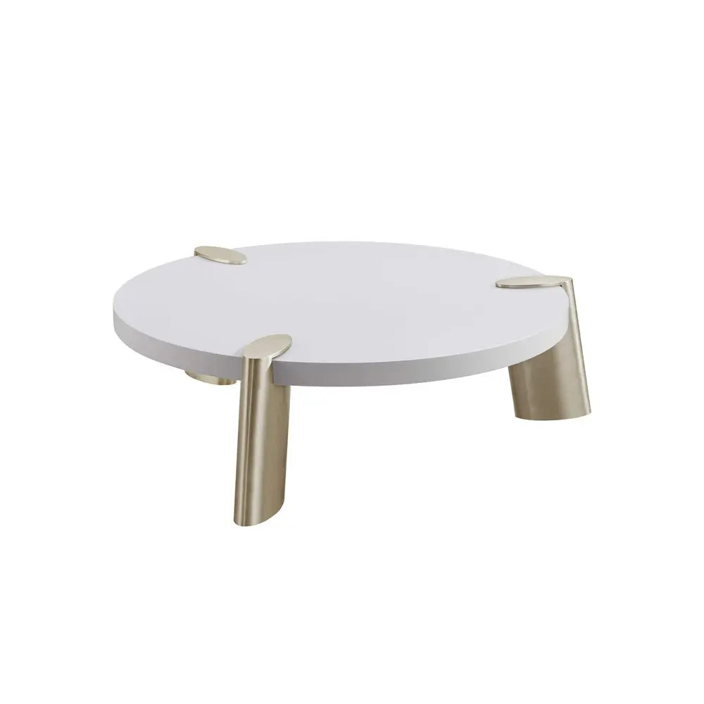 40" White And Gold Stainless Steel Round Coffee Table HomeRoots