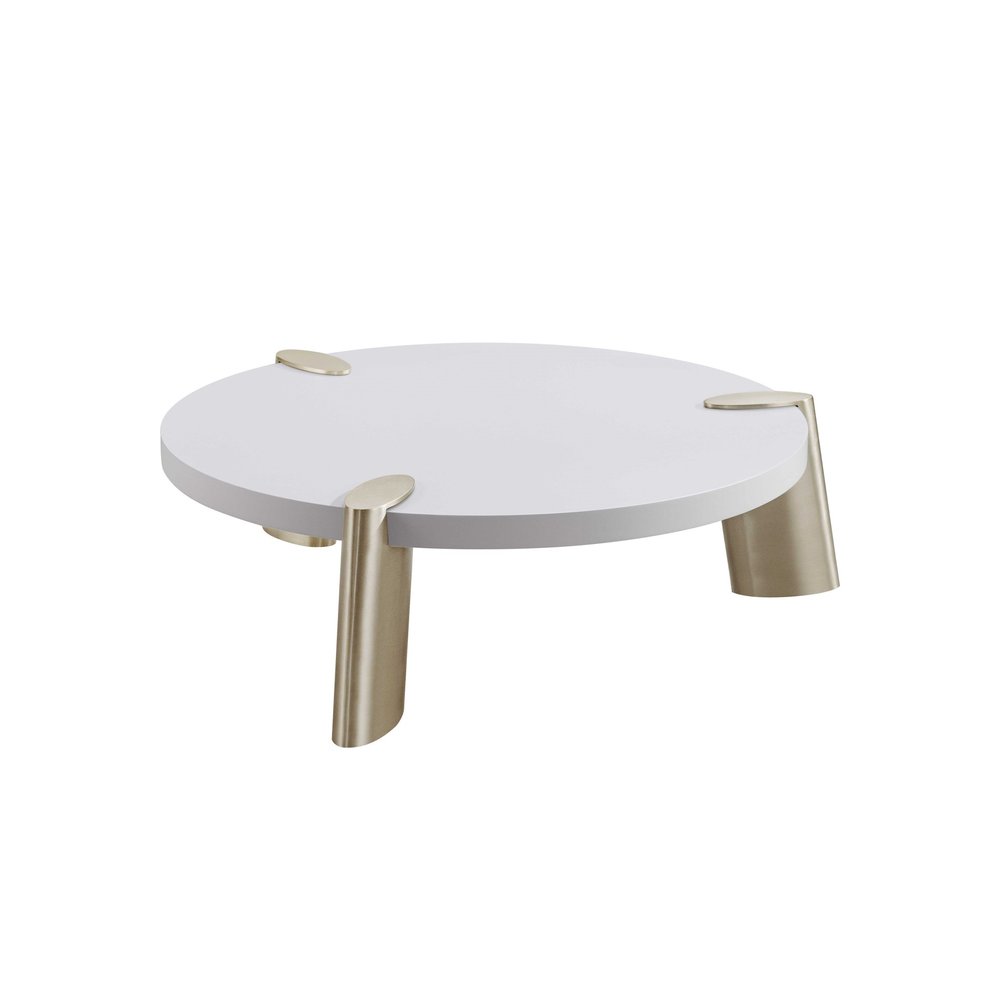 40" White And Gold Stainless Steel Round Coffee Table HomeRoots