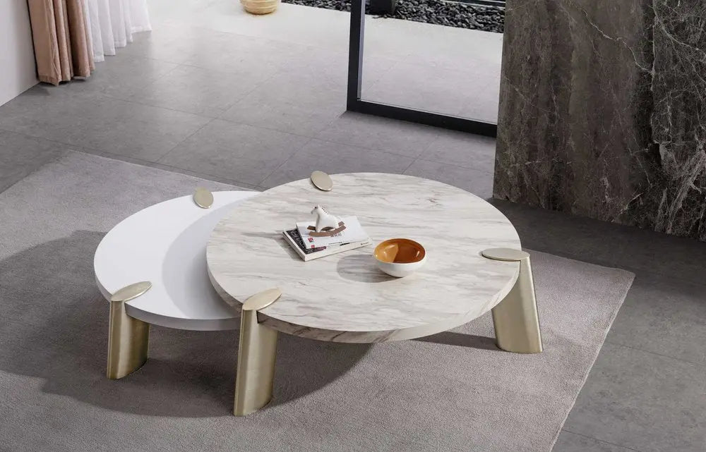 40" White And Gold Stainless Steel Round Coffee Table HomeRoots