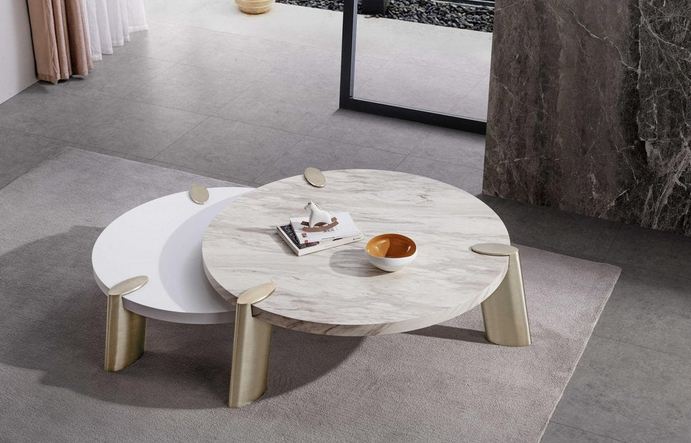 40" White And Gold Stainless Steel Round Coffee Table HomeRoots