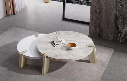 40" White And Gold Stainless Steel Round Coffee Table HomeRoots