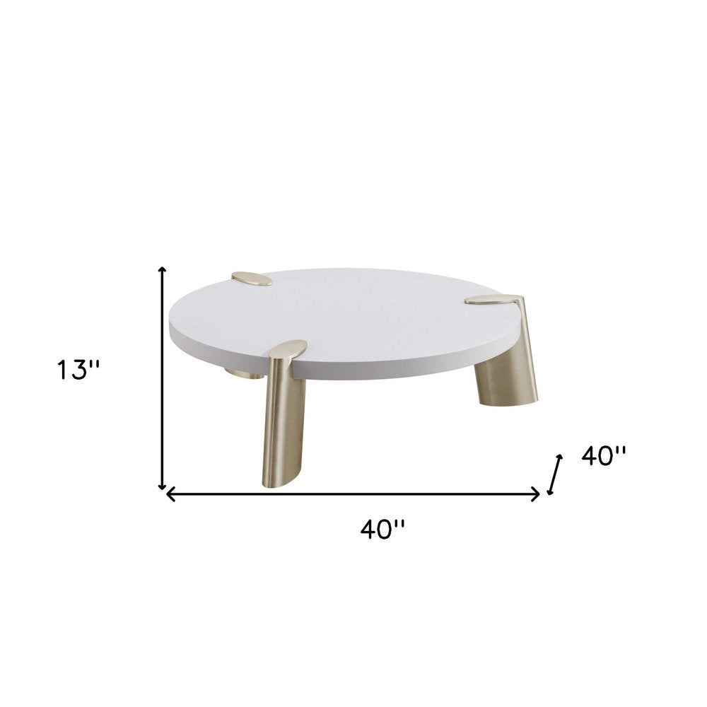 40" White And Gold Stainless Steel Round Coffee Table HomeRoots