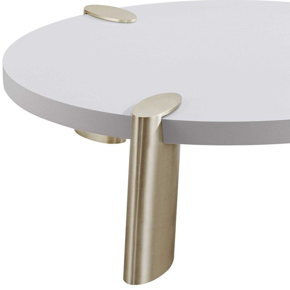 40" White And Gold Stainless Steel Round Coffee Table HomeRoots