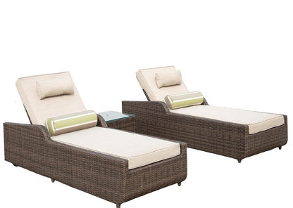 78" Set of Two Brown Indoor Outdoor Chaise Lounge with Beige Cushion HomeRoots