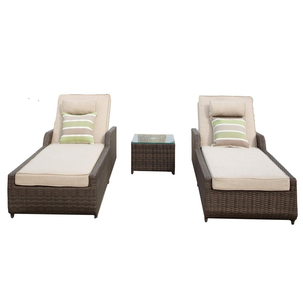 78" Set of Two Brown Indoor Outdoor Chaise Lounge with Beige Cushion HomeRoots