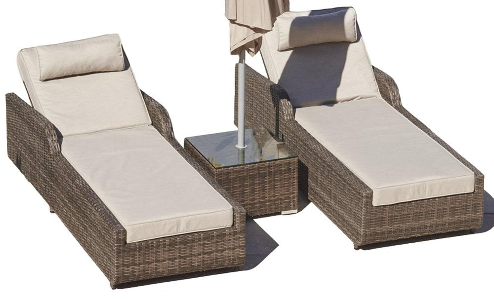 78" Set of Two Brown Indoor Outdoor Chaise Lounge with Beige Cushion HomeRoots