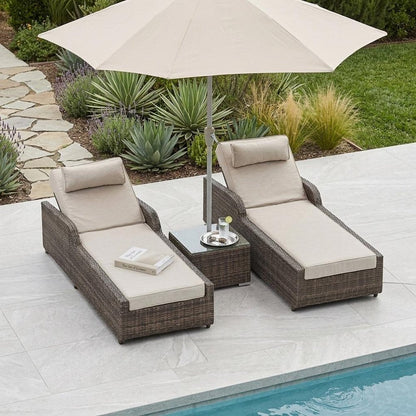 78" Set of Two Brown Indoor Outdoor Chaise Lounge with Beige Cushion HomeRoots