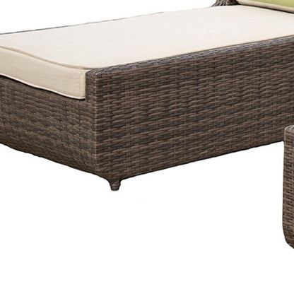 78" Set of Two Brown Indoor Outdoor Chaise Lounge with Beige Cushion HomeRoots