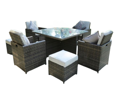 Nine Piece Clear and Gray Glass Dining Set