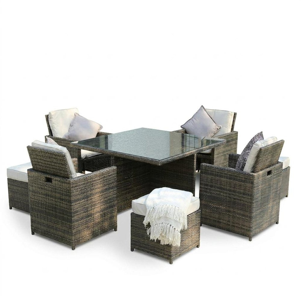 Nine Piece Clear and Gray Glass Dining Set HomeRoots