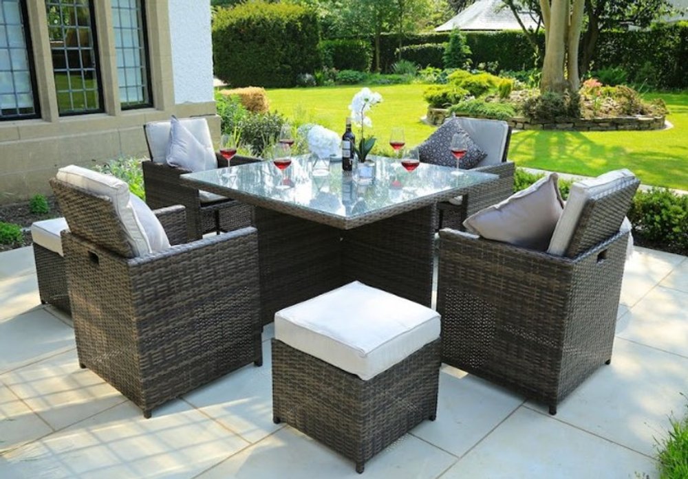 Nine Piece Clear and Gray Glass Dining Set HomeRoots