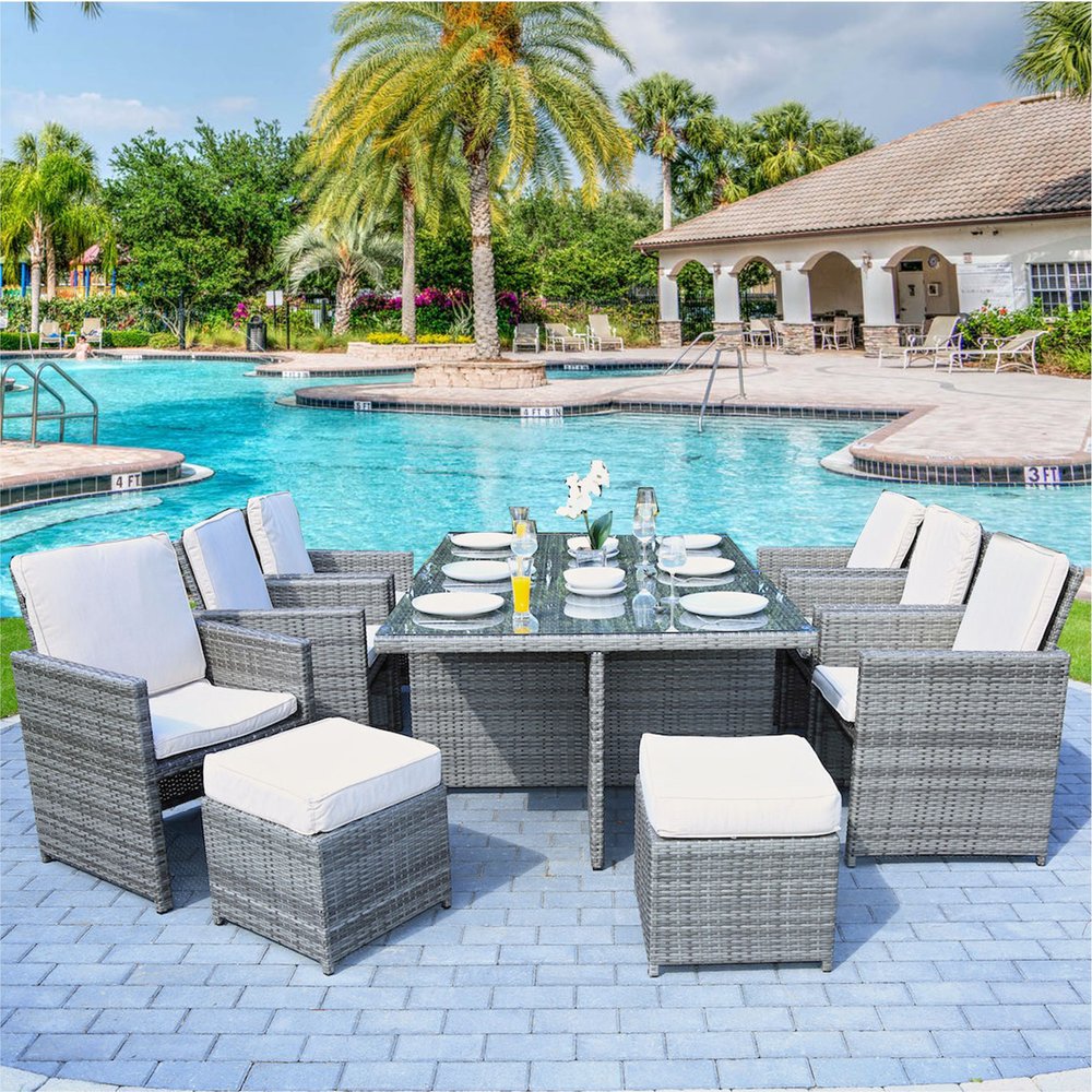 11 Piece Clear and Gray Glass Dining Set HomeRoots