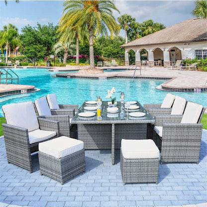 11 Piece Clear and Gray Glass Dining Set HomeRoots