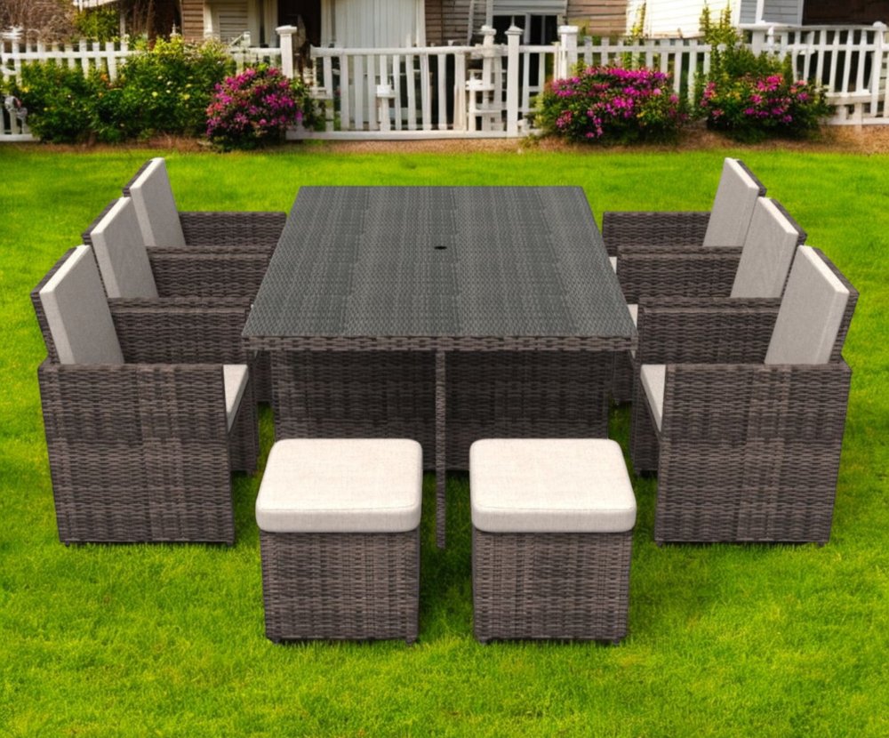 11 Piece Clear and Gray Glass Dining Set HomeRoots