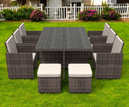 11 Piece Clear and Gray Glass Dining Set HomeRoots