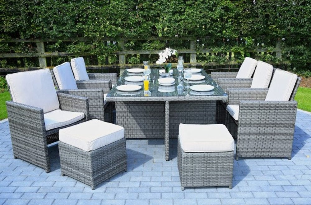 11 Piece Clear and Gray Glass Dining Set HomeRoots