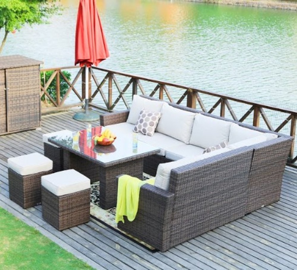 180.96" X 33.54" X 34.71" Brown 8Piece Outdoor Sectional Set With Cushions HomeRoots
