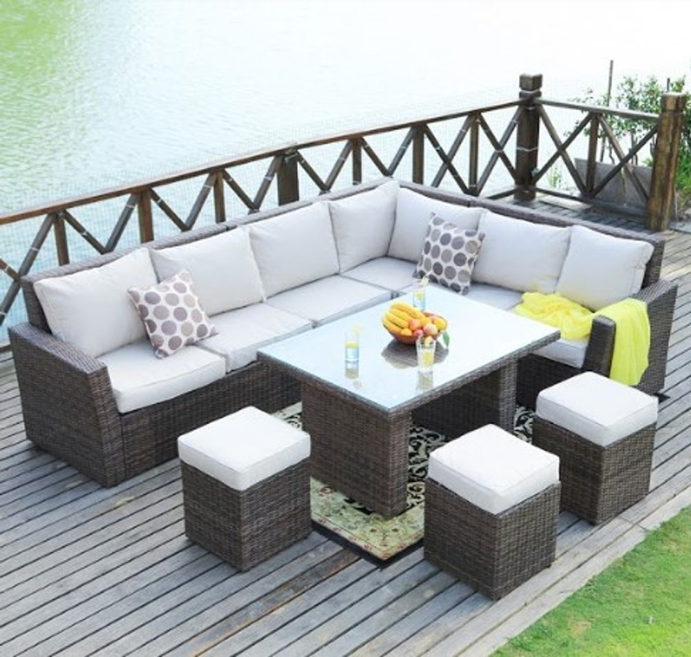 180.96" X 33.54" X 34.71" Brown 8Piece Outdoor Sectional Set With Cushions HomeRoots