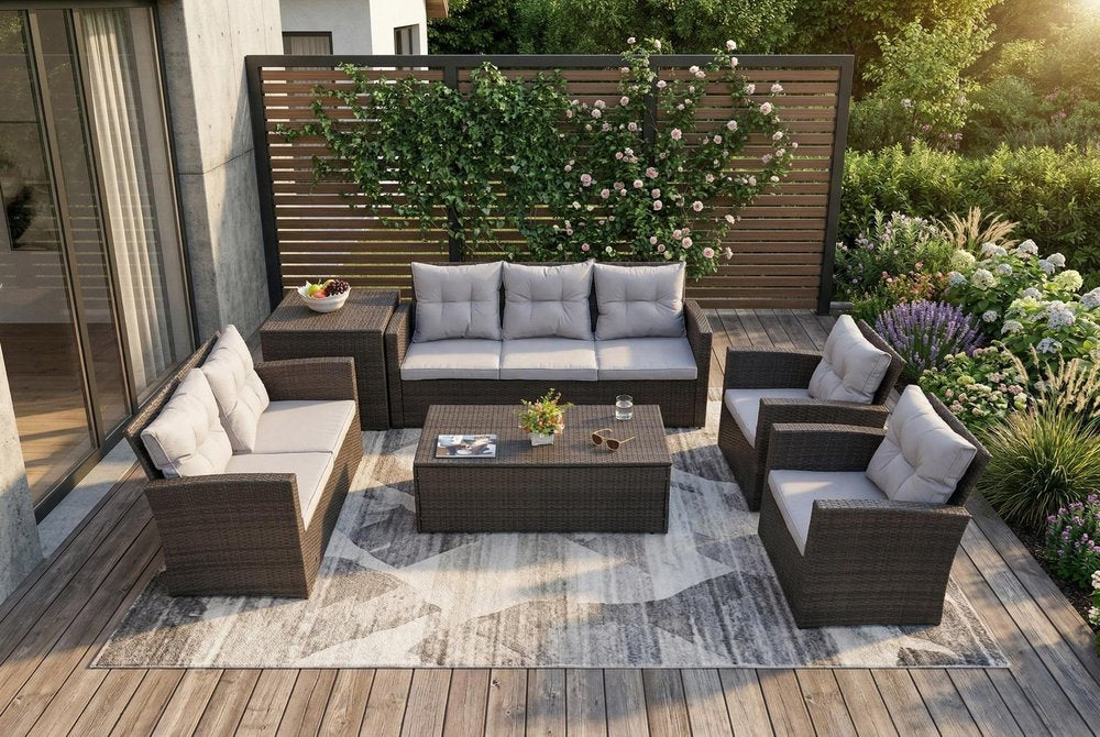 Six Piece Outdoor Brown Metal Sofa Seating Group With Cushions HomeRoots